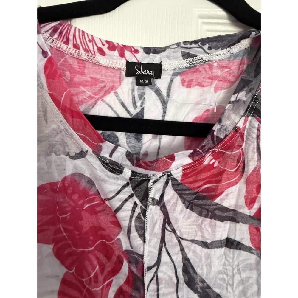 Shana Apparel Floral Crinkle Midi Dress M Pink Grey Artsy Lagenlook Boho Travel - Picture 2 of 9